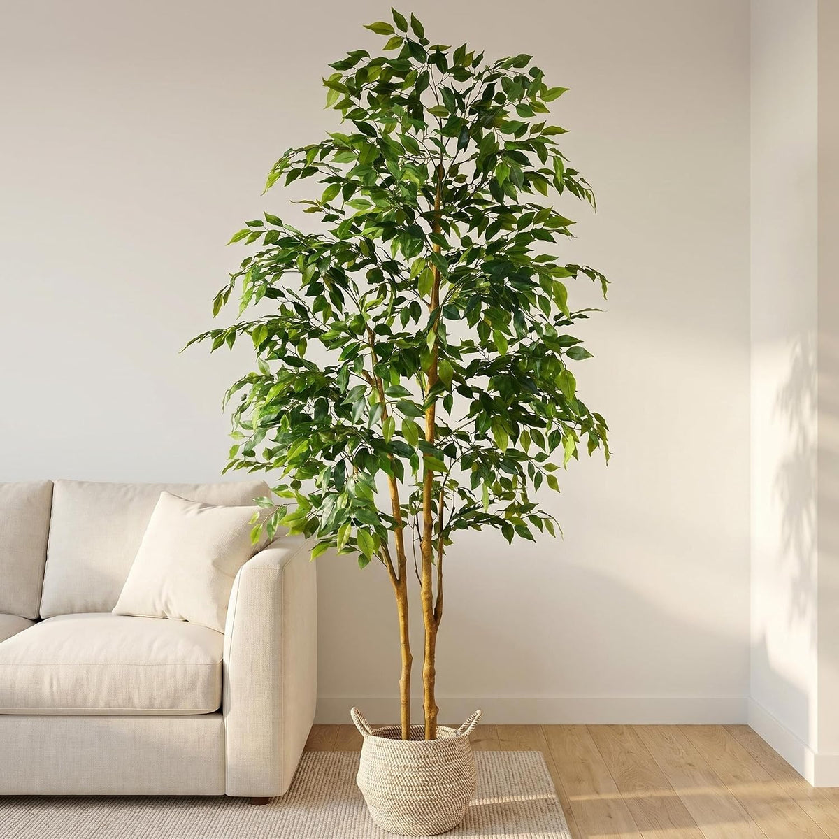 Artificial Ficus Tree 7ft Fake Floor Plant with Woven Basket