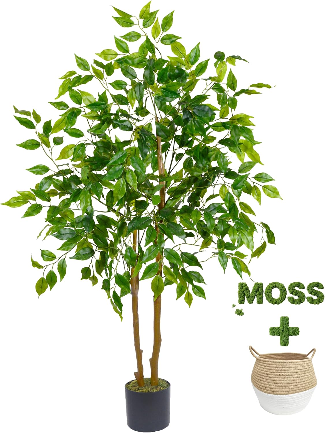 Artificial Ficus Tree 7ft Fake Floor Plant with Woven Basket