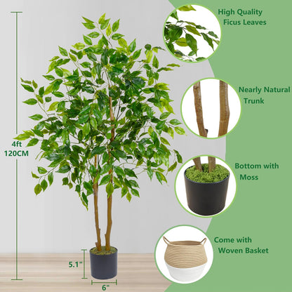 Artificial Ficus Tree 7ft Fake Floor Plant with Woven Basket