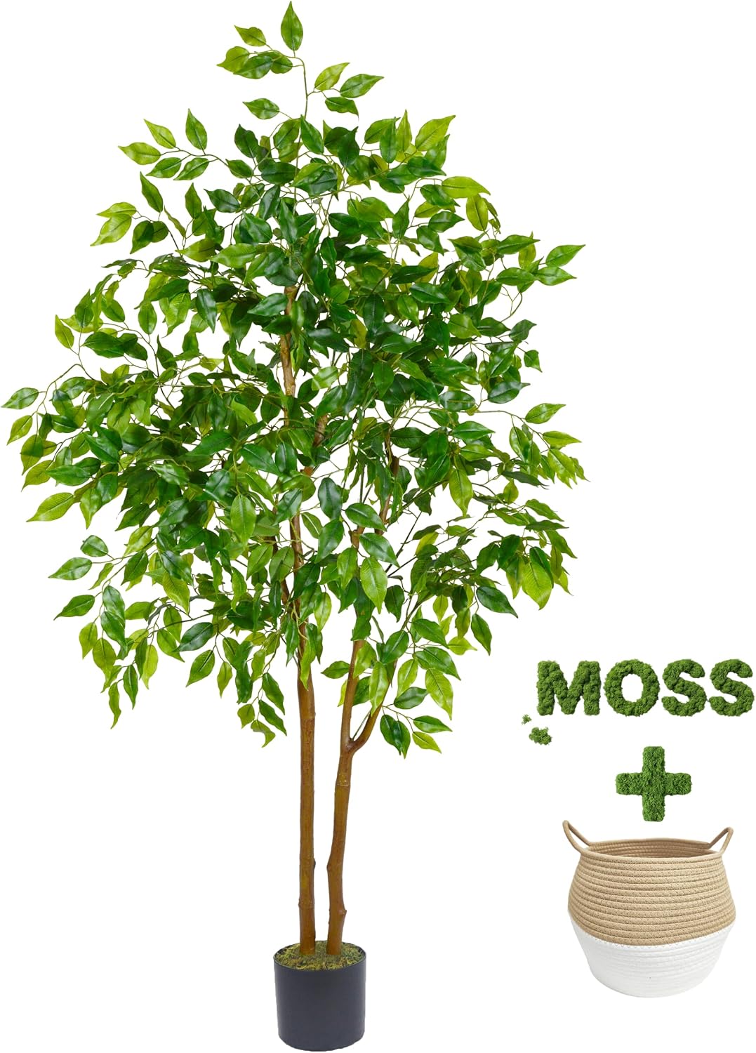 Artificial Ficus Tree 7ft Fake Floor Plant with Woven Basket