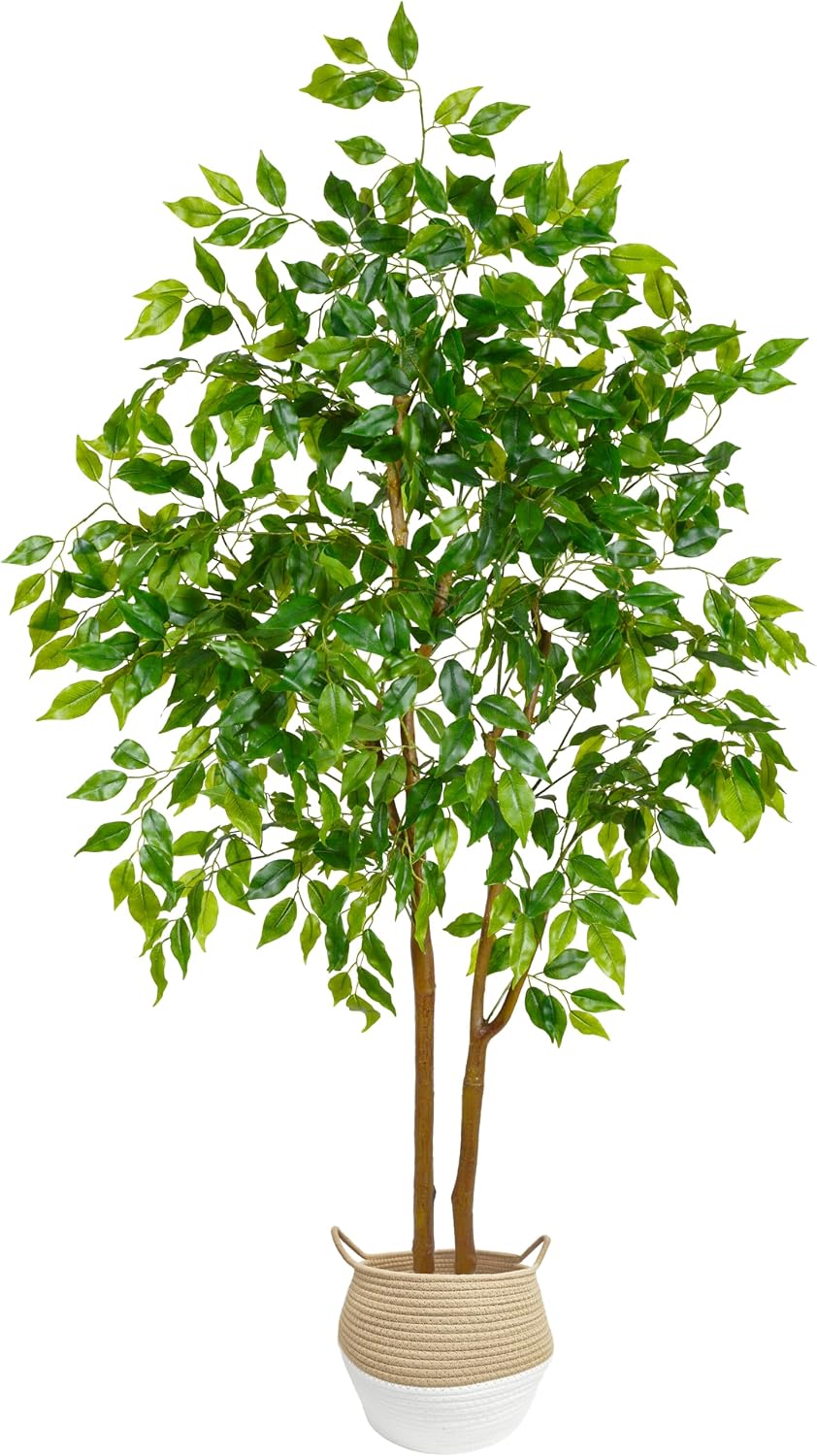 Artificial Ficus Tree 7ft Fake Floor Plant with Woven Basket