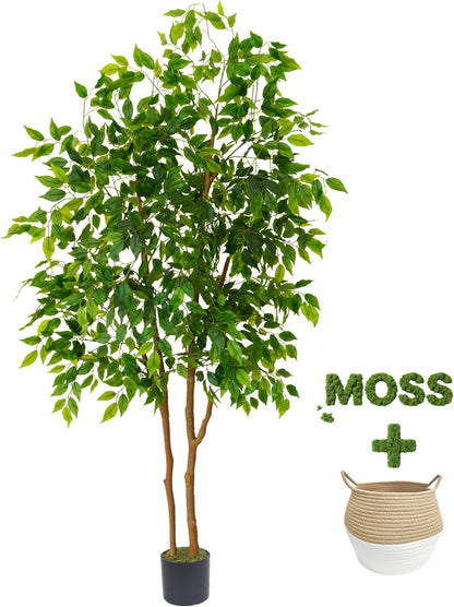 Artificial Ficus Tree 7ft Fake Floor Plant with Woven Basket