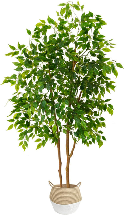 Artificial Ficus Tree 7ft Fake Floor Plant with Woven Basket