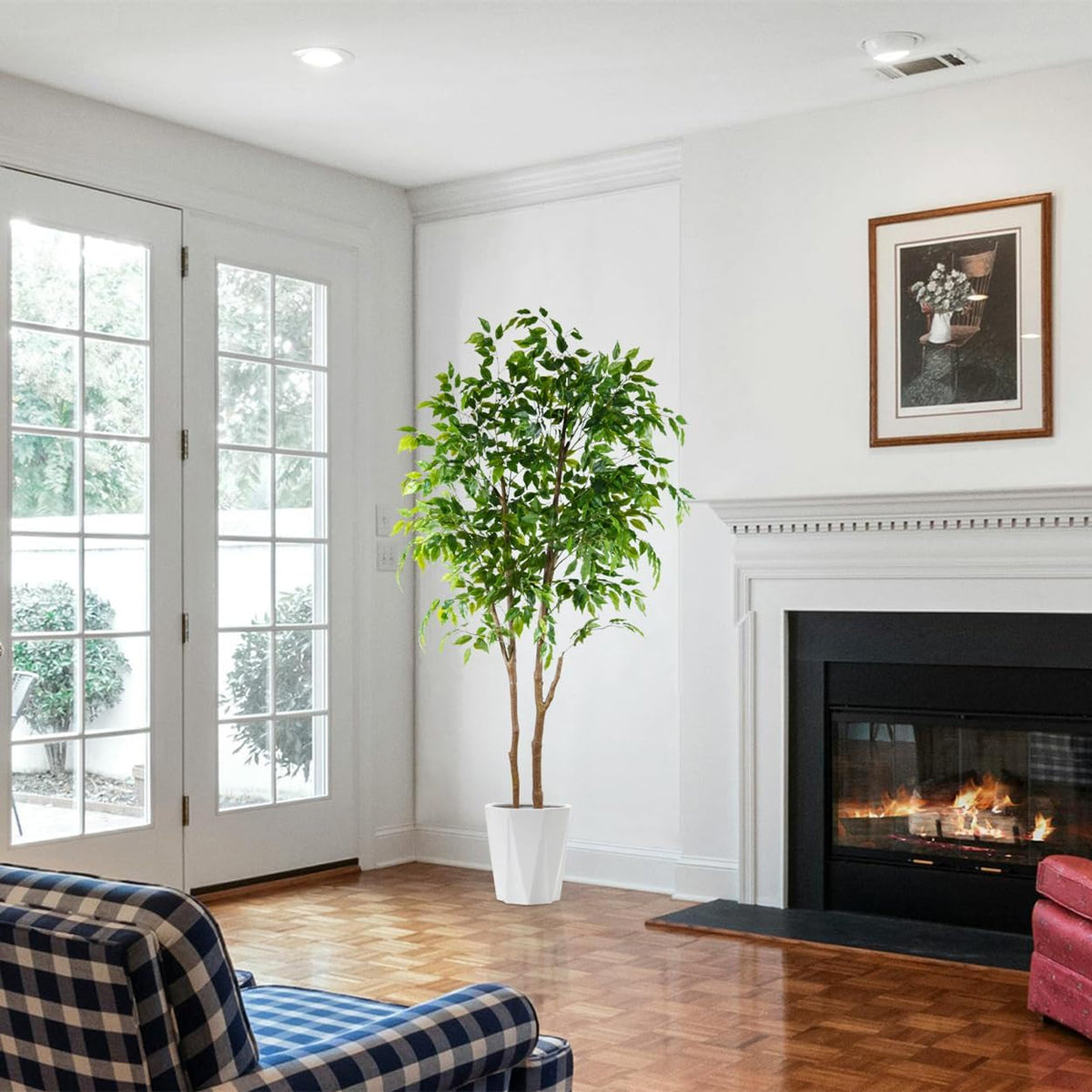 Artificial Ficus Tree 7ft Fake Floor Plant with Woven Basket