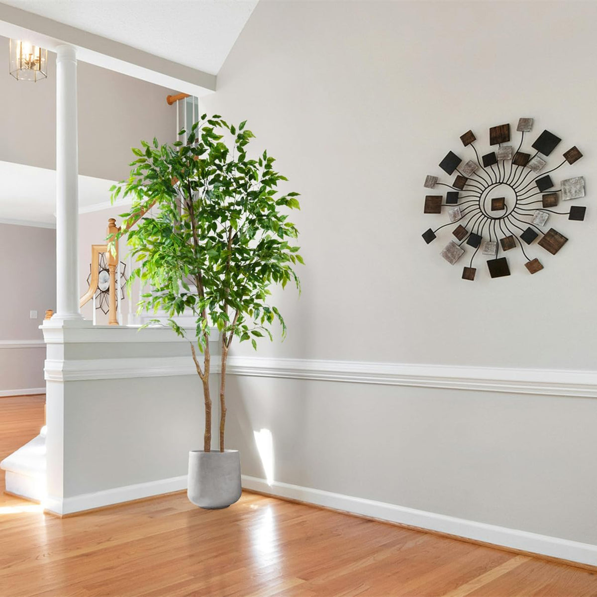 Artificial Ficus Tree 7ft Fake Floor Plant with Woven Basket