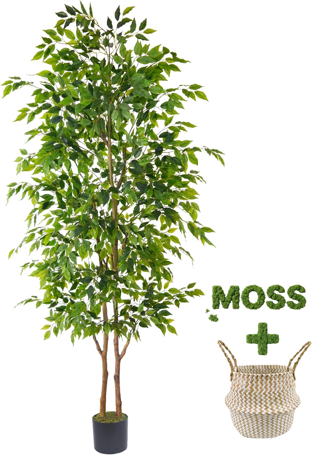 Artificial Ficus Tree 7ft Fake Floor Plant with Woven Basket