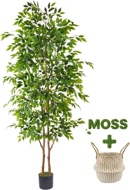 Artificial Ficus Tree 7ft Fake Floor Plant with Woven Basket