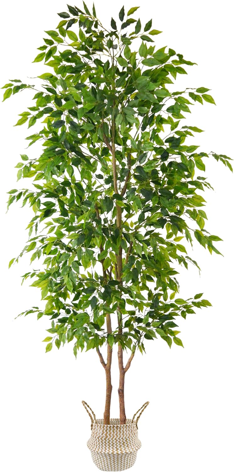 Artificial Ficus Tree 7ft Fake Floor Plant with Woven Basket