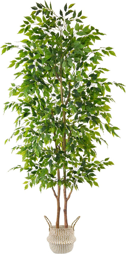 Artificial Ficus Tree 7ft Fake Floor Plant with Woven Basket