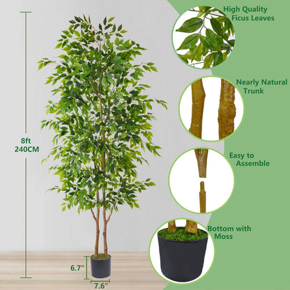 Artificial Ficus Tree 7ft Fake Floor Plant with Woven Basket