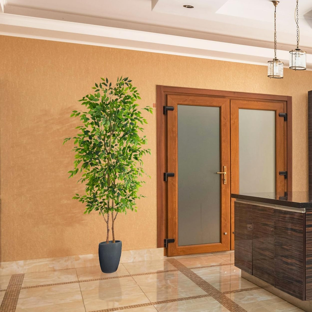 Artificial Ficus Tree 7ft Fake Floor Plant with Woven Basket