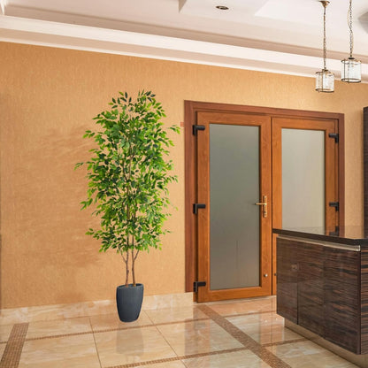 Artificial Ficus Tree 7ft Fake Floor Plant with Woven Basket