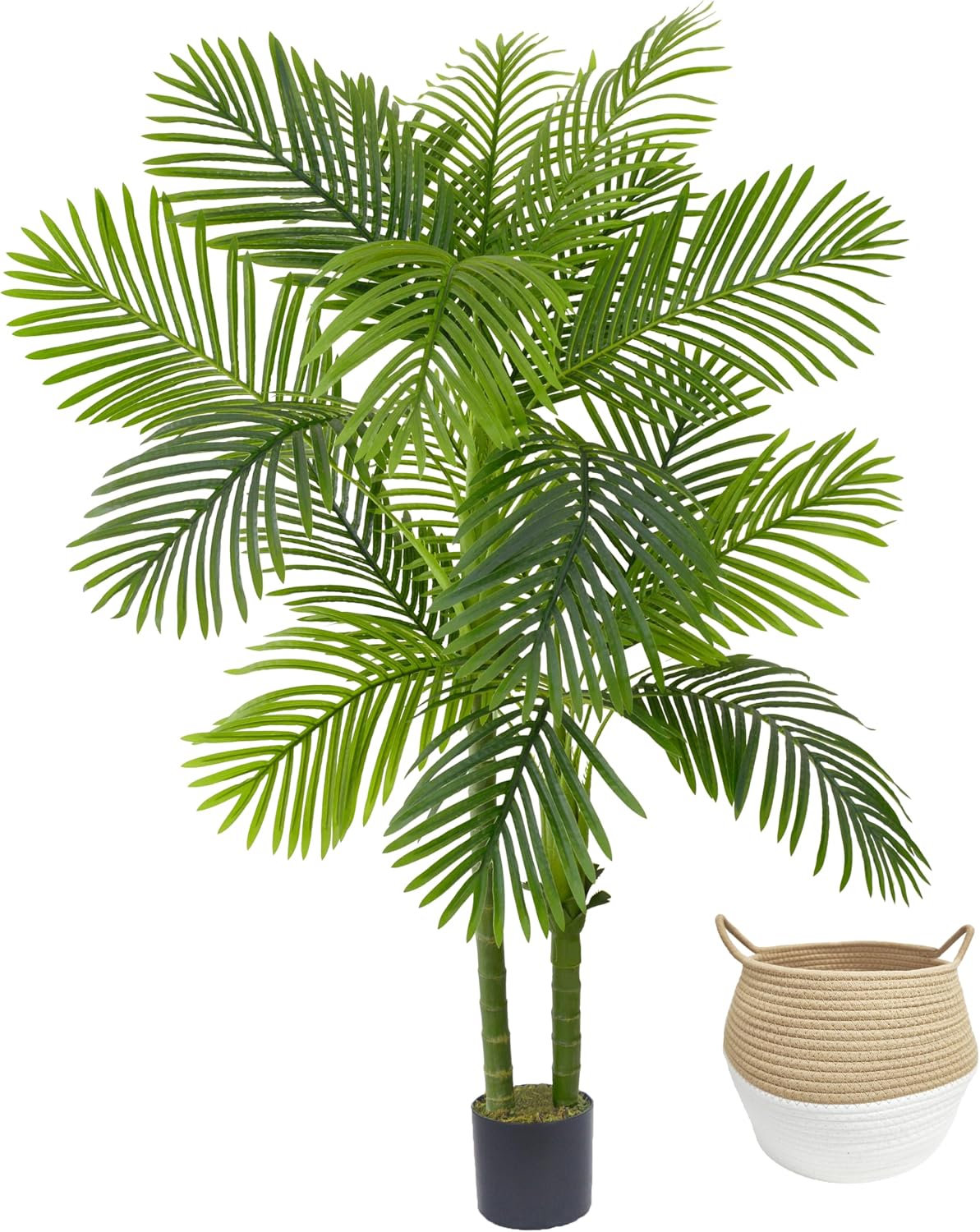 Artificial Ficus Tree 7ft Fake Floor Plant with Woven Basket