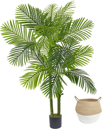 Artificial Ficus Tree 7ft Fake Floor Plant with Woven Basket