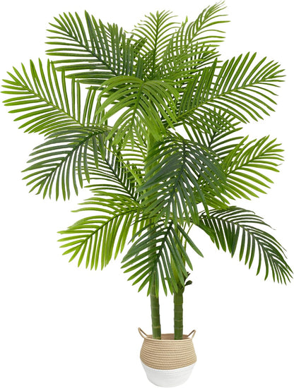 Artificial Ficus Tree 7ft Fake Floor Plant with Woven Basket