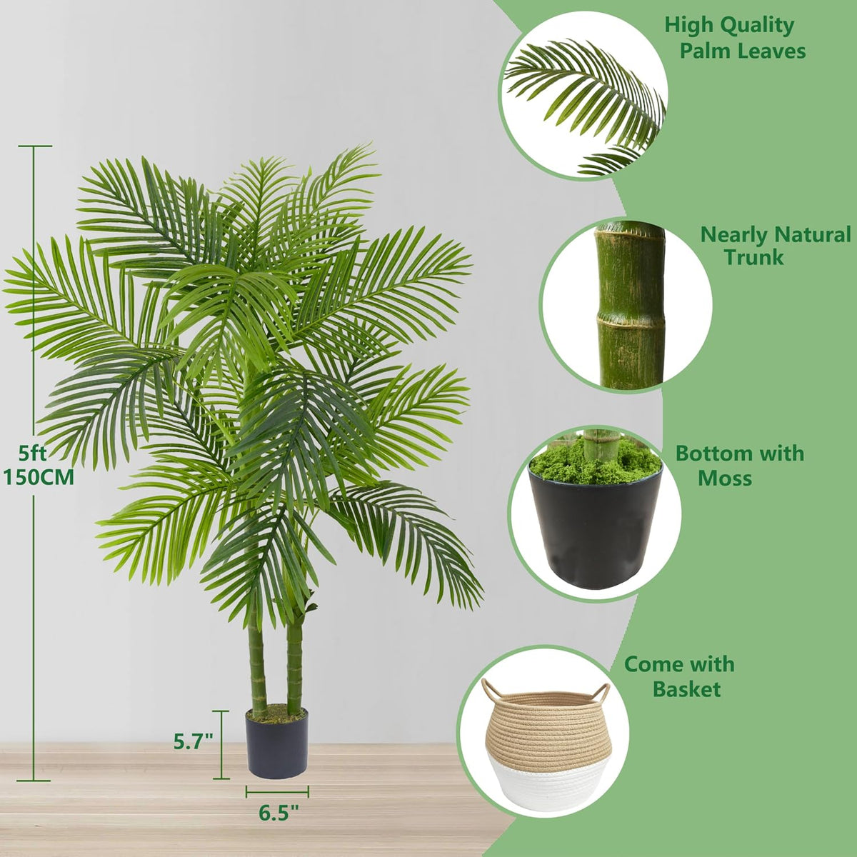 Artificial Ficus Tree 7ft Fake Floor Plant with Woven Basket
