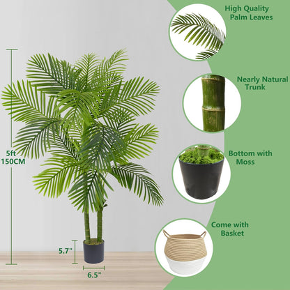 Artificial Ficus Tree 7ft Fake Floor Plant with Woven Basket
