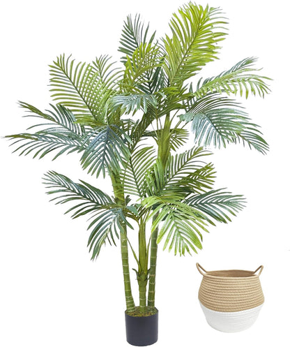 Artificial Ficus Tree 7ft Fake Floor Plant with Woven Basket