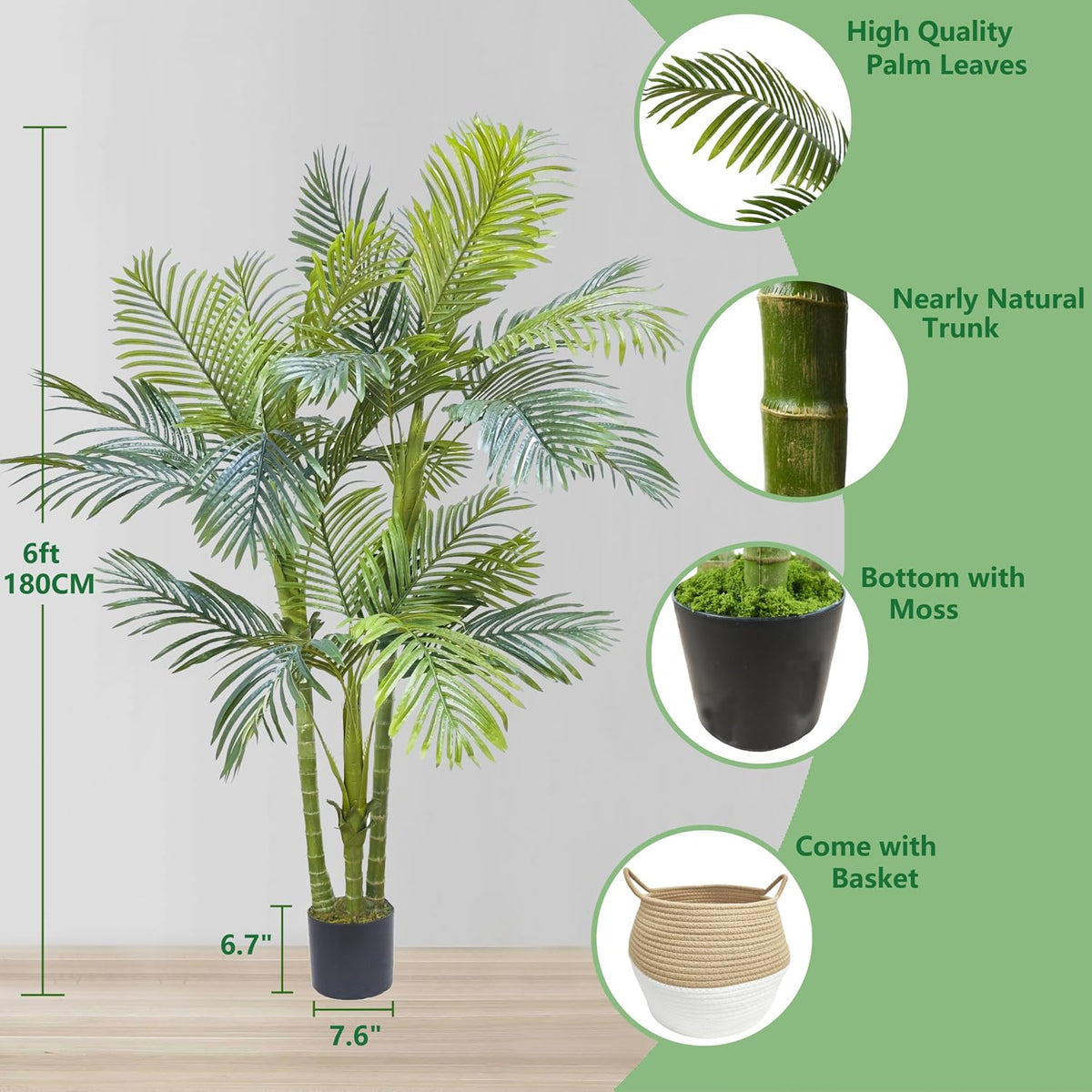Artificial Ficus Tree 7ft Fake Floor Plant with Woven Basket