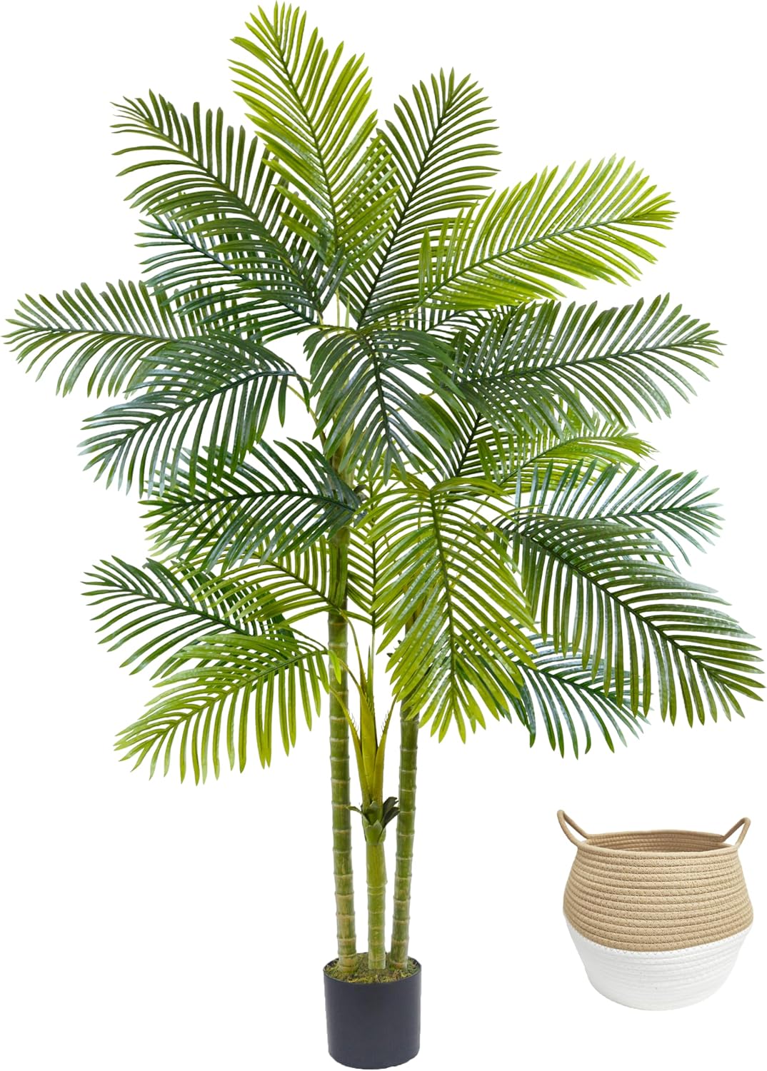 Artificial Ficus Tree 7ft Fake Floor Plant with Woven Basket