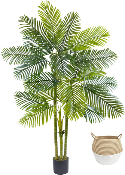 Artificial Ficus Tree 7ft Fake Floor Plant with Woven Basket