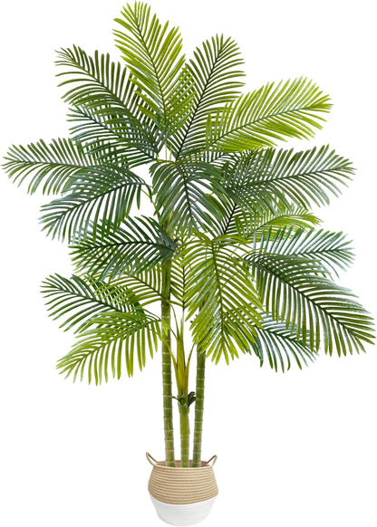 Artificial Ficus Tree 7ft Fake Floor Plant with Woven Basket