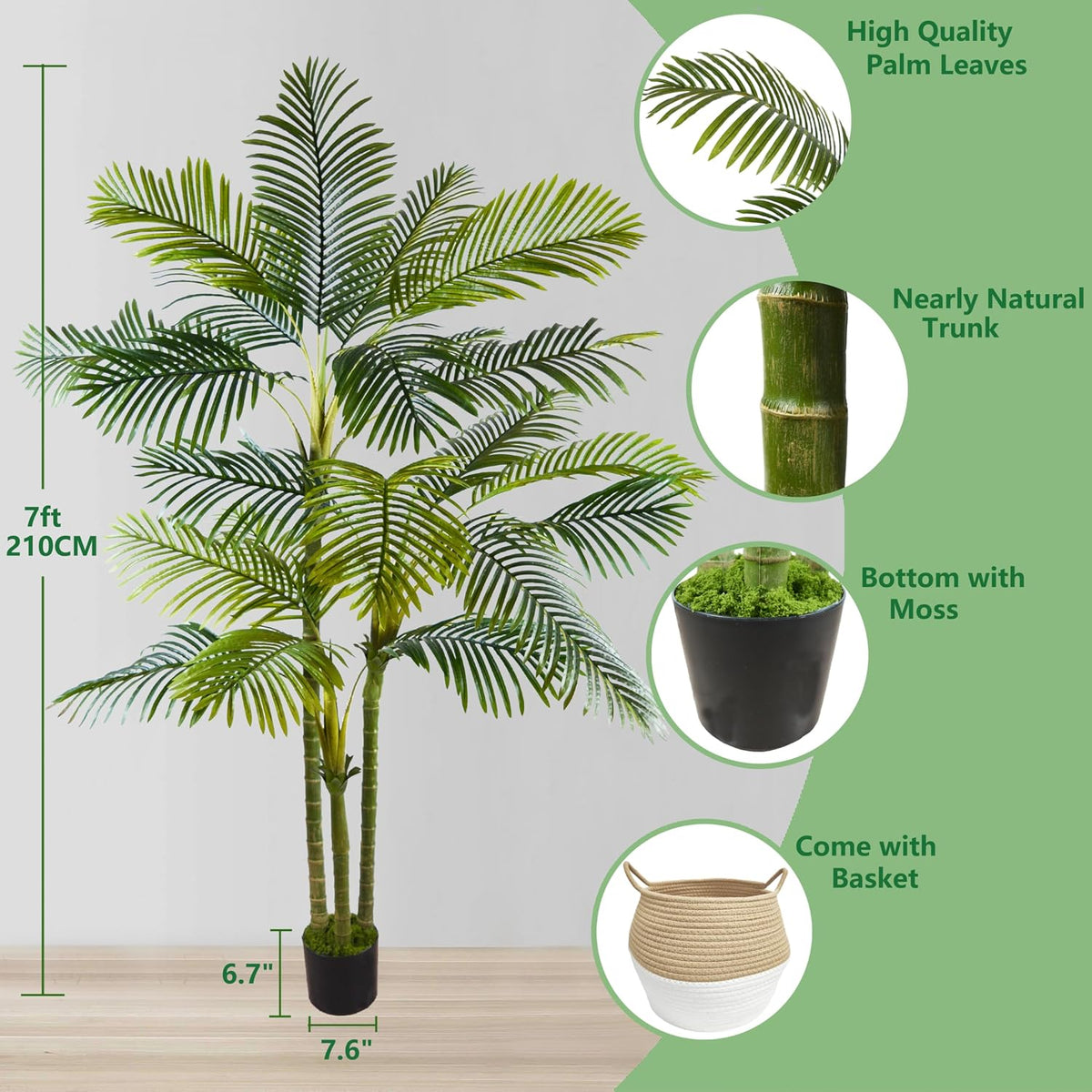 Artificial Ficus Tree 7ft Fake Floor Plant with Woven Basket