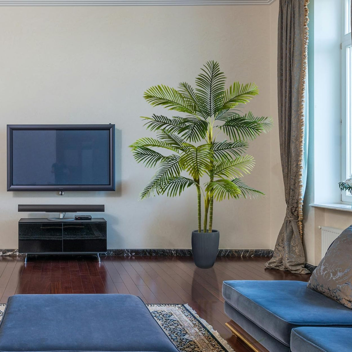 Artificial Ficus Tree 7ft Fake Floor Plant with Woven Basket