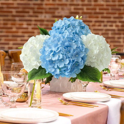 JINWOE Green Hydrangea Artificial Flowers, 5Pcs 20Inch Large Lifelike Faux Silk Flowers, Full Artificial Hydrangeas for Bouquet Table Centerpieces Indoor Spring Outdoor Home
