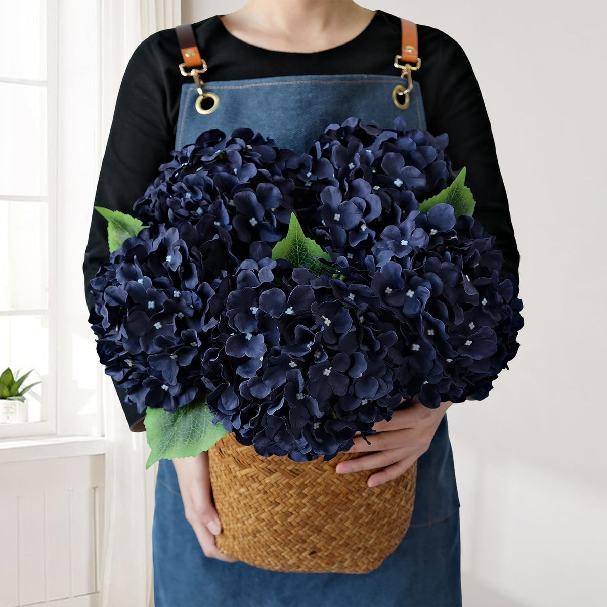 JINWOE Green Hydrangea Artificial Flowers, 5Pcs 20Inch Large Lifelike Faux Silk Flowers, Full Artificial Hydrangeas for Bouquet Table Centerpieces Indoor Spring Outdoor Home
