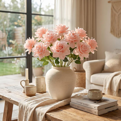 16 Pcs Pink Faux Silk Gardenia Artificial Flowers for Vase 12.6" Fake Gardenia Flowers with Stems Real Looking Flower for Table DIY Centerpieces Wedding Home Arrangements Decorations