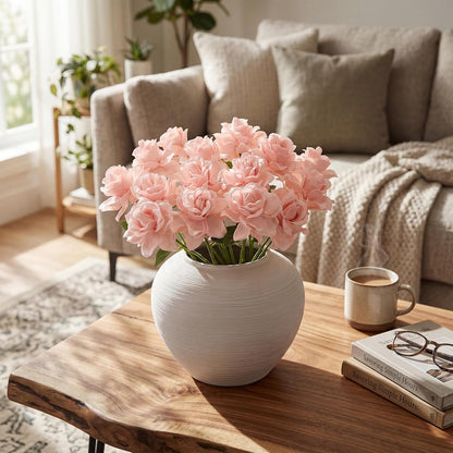 16 Pcs Pink Faux Silk Gardenia Artificial Flowers for Vase 12.6" Fake Gardenia Flowers with Stems Real Looking Flower for Table DIY Centerpieces Wedding Home Arrangements Decorations