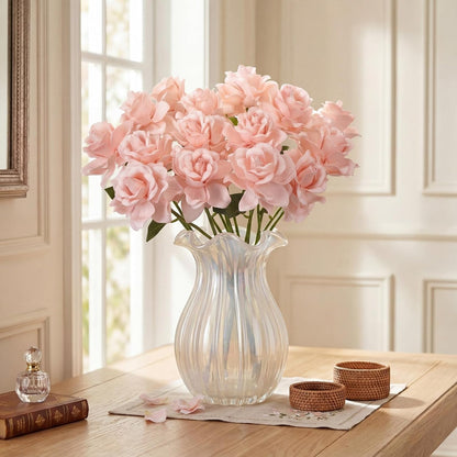 16 Pcs Pink Faux Silk Gardenia Artificial Flowers for Vase 12.6" Fake Gardenia Flowers with Stems Real Looking Flower for Table DIY Centerpieces Wedding Home Arrangements Decorations