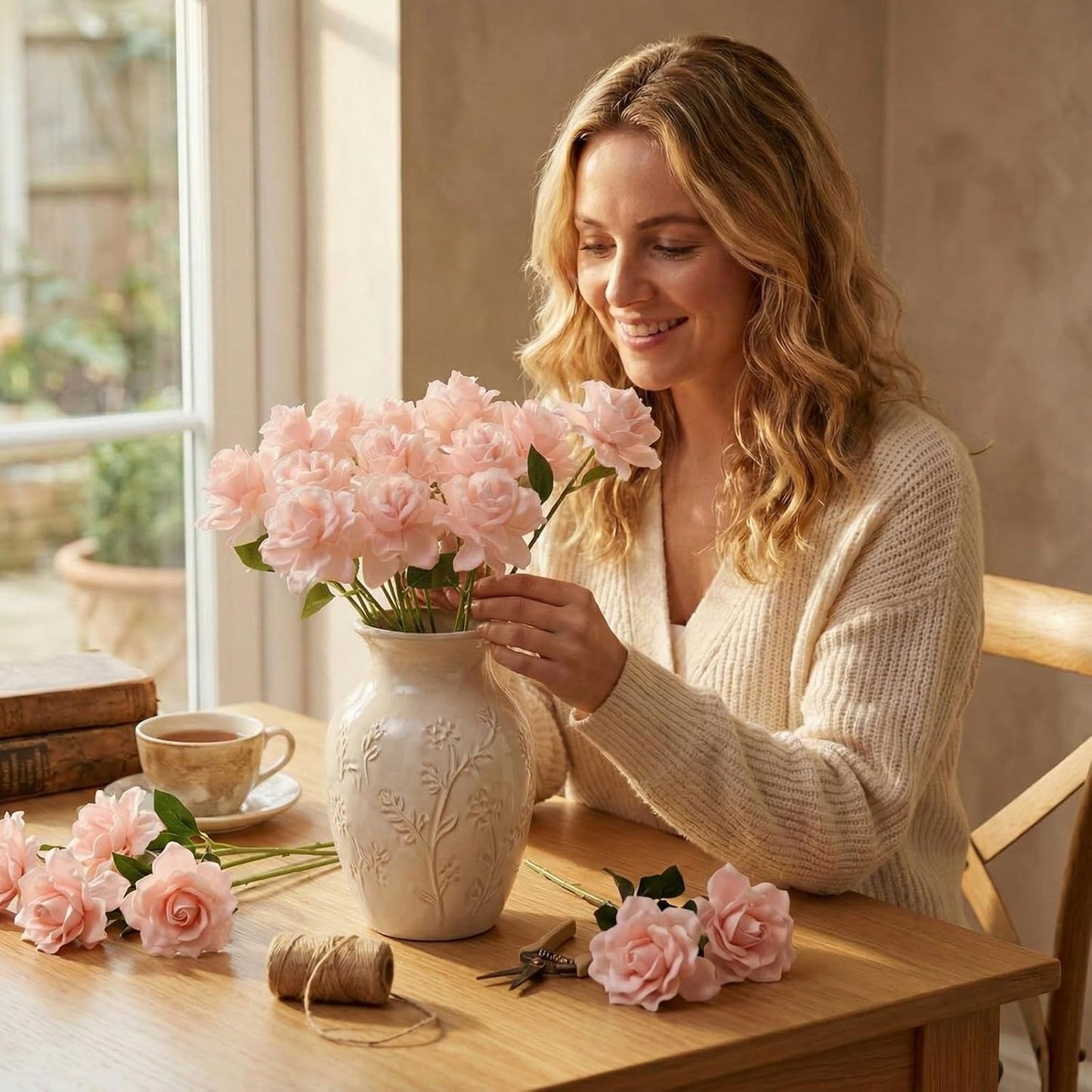 16 Pcs Pink Faux Silk Gardenia Artificial Flowers for Vase 12.6" Fake Gardenia Flowers with Stems Real Looking Flower for Table DIY Centerpieces Wedding Home Arrangements Decorations