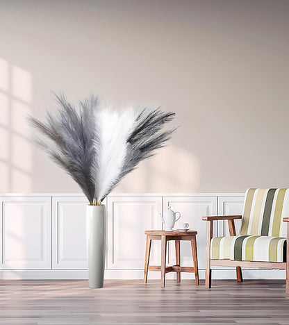 9 Pcs 45" Faux Dried Pampas Grass Tall Decor, Fluffy Fake Long Pompas Artificial Black Grey Gray Pompous Stems Bouquet Flower Arrangement Vase Filler for Boho Home Wedding Decoration