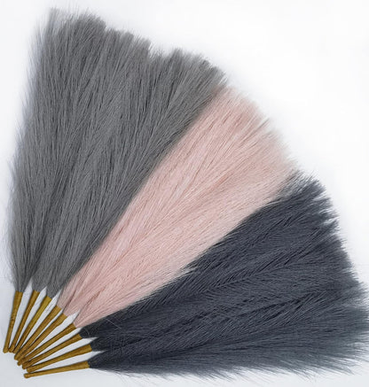 9 Pcs 45" Faux Dried Pampas Grass Tall Decor, Fluffy Fake Long Pompas Artificial Black Grey Gray Pompous Stems Bouquet Flower Arrangement Vase Filler for Boho Home Wedding Decoration