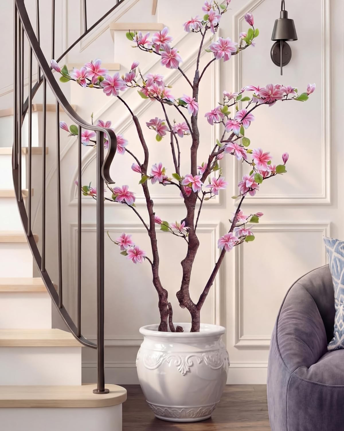1 Pcs 6ft Artificial Magnolia Tree Faux Magnolia Flower Tree with Pot Tall Faux Realistic Flower Plants Lifelike Plant for Indoor Outdoor Home Office Living Room Yard Patio Garden Decor (Pink)