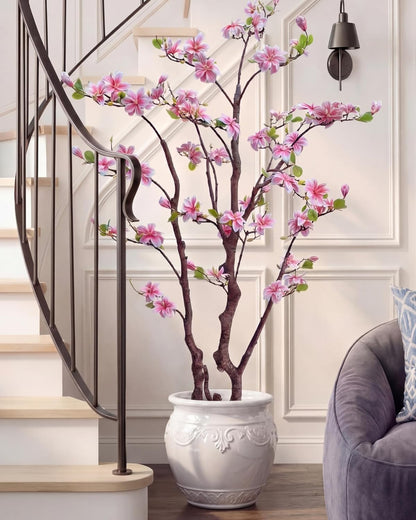 1 Pcs 6ft Artificial Magnolia Tree Faux Magnolia Flower Tree with Pot Tall Faux Realistic Flower Plants Lifelike Plant for Indoor Outdoor Home Office Living Room Yard Patio Garden Decor (Pink)