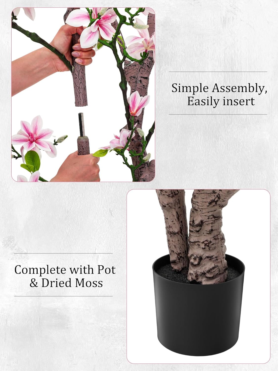 1 Pcs 6ft Artificial Magnolia Tree Faux Magnolia Flower Tree with Pot Tall Faux Realistic Flower Plants Lifelike Plant for Indoor Outdoor Home Office Living Room Yard Patio Garden Decor (Pink)