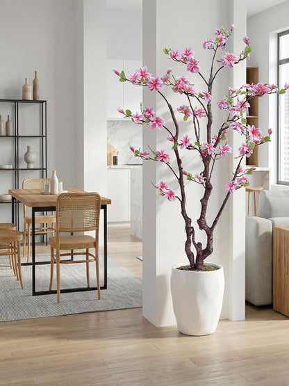 1 Pcs 6ft Artificial Magnolia Tree Faux Magnolia Flower Tree with Pot Tall Faux Realistic Flower Plants Lifelike Plant for Indoor Outdoor Home Office Living Room Yard Patio Garden Decor (Pink)