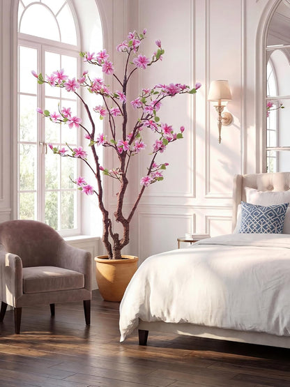 1 Pcs 6ft Artificial Magnolia Tree Faux Magnolia Flower Tree with Pot Tall Faux Realistic Flower Plants Lifelike Plant for Indoor Outdoor Home Office Living Room Yard Patio Garden Decor (Pink)