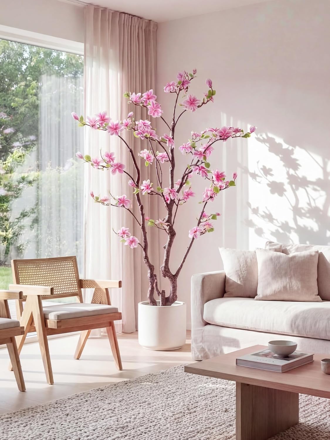 1 Pcs 6ft Artificial Magnolia Tree Faux Magnolia Flower Tree with Pot Tall Faux Realistic Flower Plants Lifelike Plant for Indoor Outdoor Home Office Living Room Yard Patio Garden Decor (Pink)