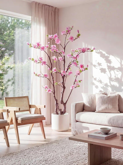 1 Pcs 6ft Artificial Magnolia Tree Faux Magnolia Flower Tree with Pot Tall Faux Realistic Flower Plants Lifelike Plant for Indoor Outdoor Home Office Living Room Yard Patio Garden Decor (Pink)