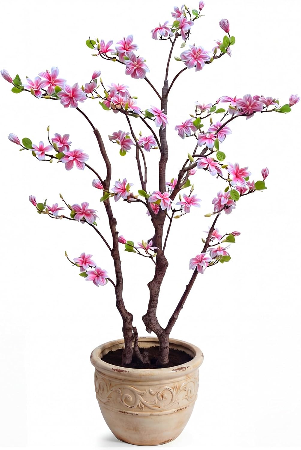 1 Pcs 6ft Artificial Magnolia Tree Faux Magnolia Flower Tree with Pot Tall Faux Realistic Flower Plants Lifelike Plant for Indoor Outdoor Home Office Living Room Yard Patio Garden Decor (Pink)