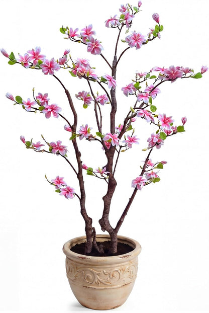 1 Pcs 6ft Artificial Magnolia Tree Faux Magnolia Flower Tree with Pot Tall Faux Realistic Flower Plants Lifelike Plant for Indoor Outdoor Home Office Living Room Yard Patio Garden Decor (Pink)