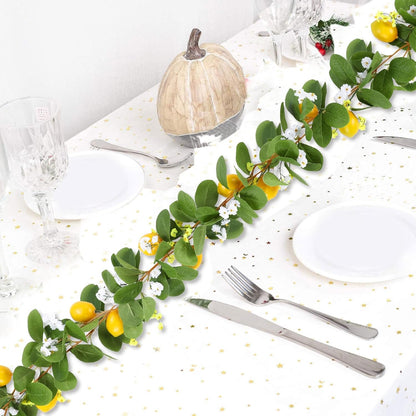 2Pcs Total 11 Ft Artificial Lemon Garland Spring Summer Faux Fruit Vine Garlands with Greenery for Door Wall Mantle Wedding Party Table Decorations