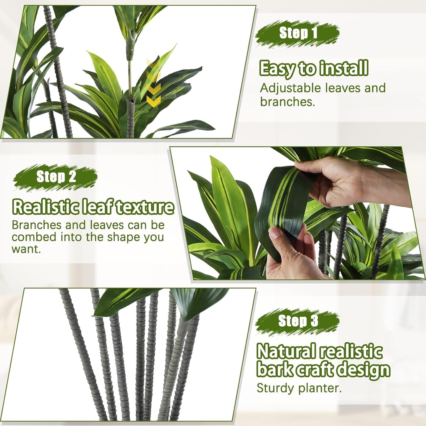 Dracaena Artificial Plant Indoor 4FT - Large Tropical Fake Tree with Lifelike Leaves - Tall Faux Floor Plant in Pot - Artificial Dracaena Tree Indoor for Home Office Living Room Decor