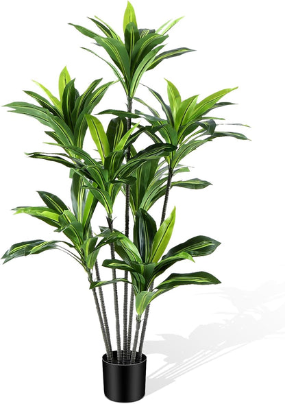 Dracaena Artificial Plant Indoor 4FT - Large Tropical Fake Tree with Lifelike Leaves - Tall Faux Floor Plant in Pot - Artificial Dracaena Tree Indoor for Home Office Living Room Decor