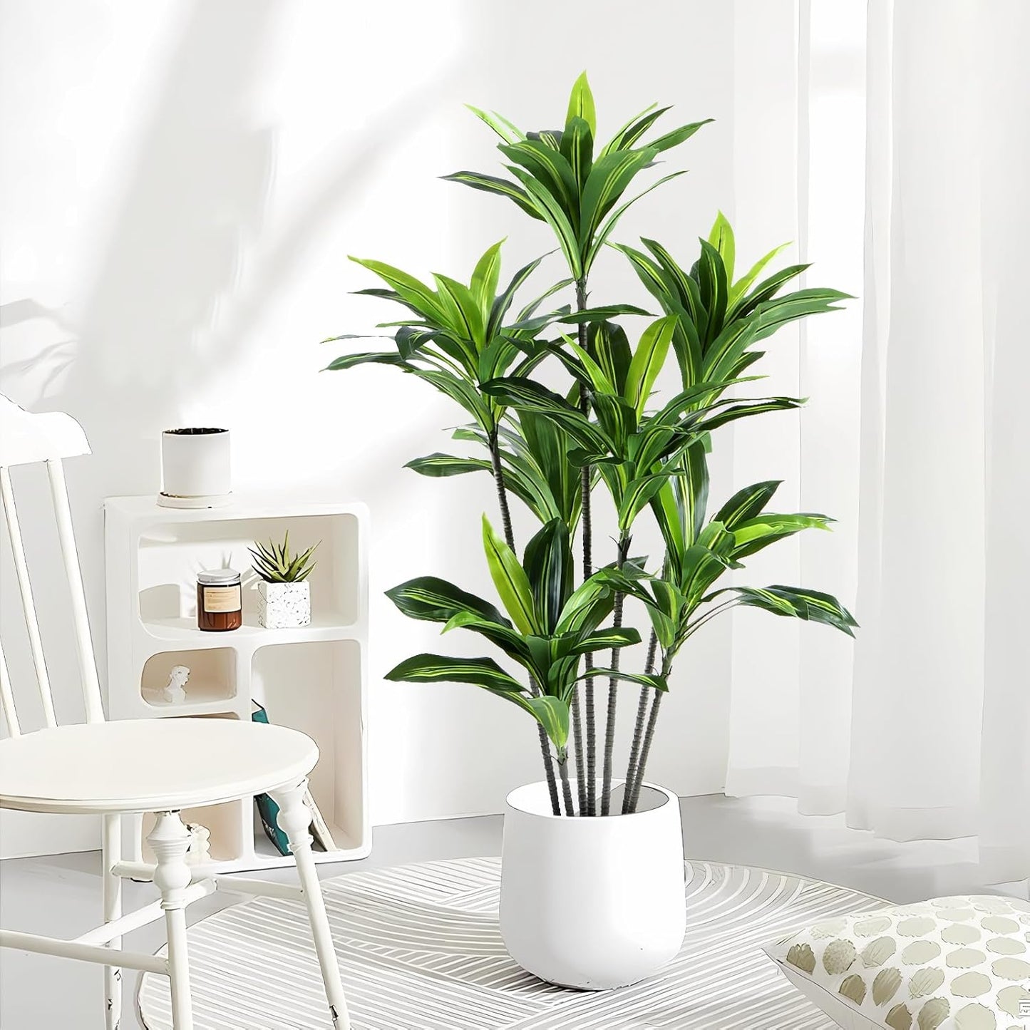 Dracaena Artificial Plant Indoor 4FT - Large Tropical Fake Tree with Lifelike Leaves - Tall Faux Floor Plant in Pot - Artificial Dracaena Tree Indoor for Home Office Living Room Decor