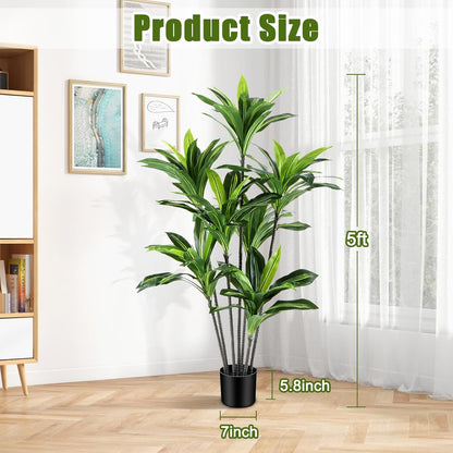 Dracaena Artificial Plant Indoor 4FT - Large Tropical Fake Tree with Lifelike Leaves - Tall Faux Floor Plant in Pot - Artificial Dracaena Tree Indoor for Home Office Living Room Decor